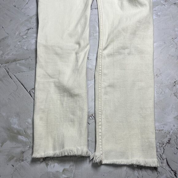 Free People SIZE 28 x 25 Distressed Crop Jeans White Straight Fray Hem Knee - Picture 9 of 10